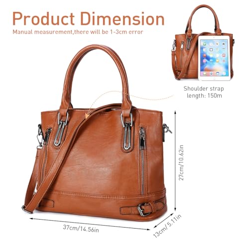 PALAY Women Tote Bag Fashion PU Leather Handbag Shoulder Bag with Removable Shoulder Strap Large Tote Bag Shoulder Bag Vintage Brown PU Leather Tote Bag for Women