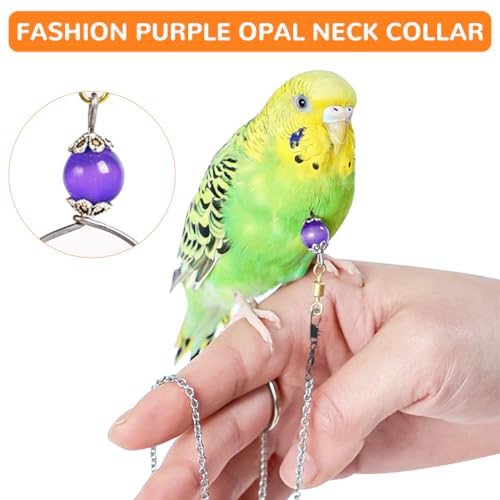 Qpets Parrot Chain Harnesses Purple Opal Charm Neck Ring with 50cm Chain Parrot Neck Collar Chain Harnesses with Quick Release Buckle Fashion Bird Accessories