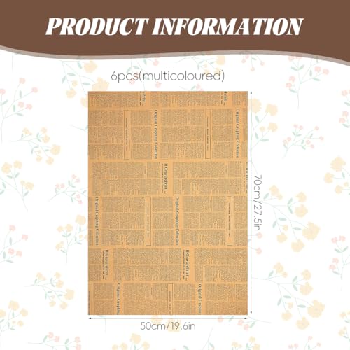 HASTHIP® 6 Sheet Flower Packing Papers Gift Wrapping Paper Retro Newspaper Style Brown Package Paper for Gifts 50x70cm 18 PCS