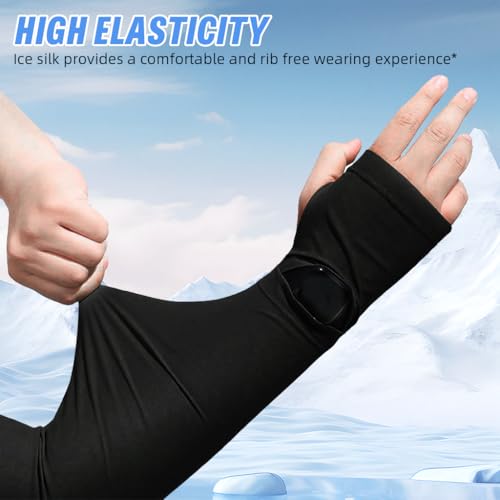 Proberos® UPF400+ Ice Silk Summer Balaclava Face Mask & Arm Sleeves Set for Men & Women, Grey & Black, UV Protection, Cooling Breathable Fabric, Adjustable Drawstring Hood, Integrated Face Cover