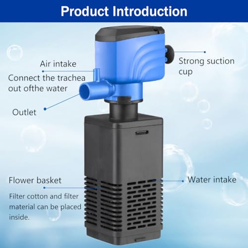 Qpets Aquarium Filter with Oxygen Supply Quiet Fish Tank Aquarium Filter for Small Medium Fish Tank Suction Cup Wall Mounting Aquarium Filter Plug and Go Aquarium Filter