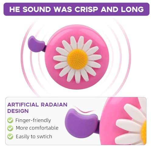 Proberos® Kids Bike Bell with Daisy Flower Pink Dome 3PCS Tassels Guardian for Children's Bikes and Scooters