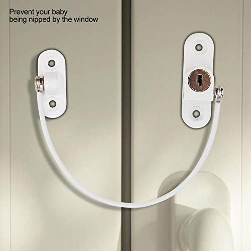 HASTHIP Child Safety Window Lock Chain Door Latch with Key Window Limiter Home Security Lock for Window, Door, Drawer