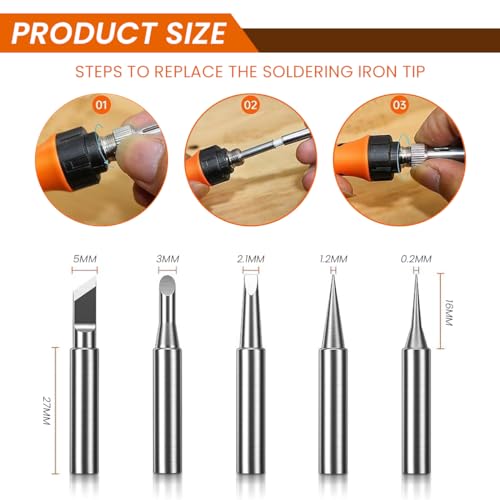 Serplex® 60W Soldering Iron Kit With 5 Tips Quick Heat 200-450°C Adjustable Temperature Gun On Off Switch Electric Set For Electronics Repair DIY Craft 2 PCS
