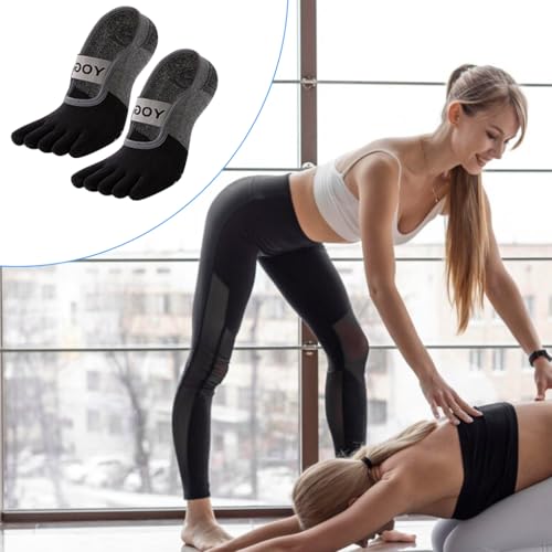Proberos 1 Pair Yoga Socks for Women Toesocks Breathable Cotton 5-Toe Socks for Women Anti-slip Silicone Sole Design Fitness Yoga Floor Socks Individual Toe Socks for Pilates, Barre, Ballet