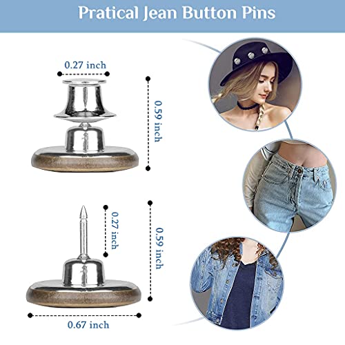 HASTHIP 13pcs Detachable Buttons for Jeans, Instant Pants Waist Button Pins, Adjustable Button for Jeans Replacement, Metal No Sew Tightener, Reduce Big Pants Waist - Snap Tack, 17mm