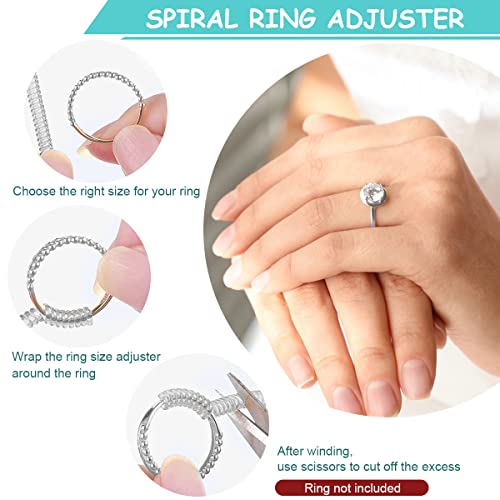 MAYCREATE Ring Size Adjuster for Loose Rings, Invisible Spiral Ring Adjuster Silicone EVA Foam Ring Tightener with Ring Size Measuring Tool & Polishing Cloth Kit