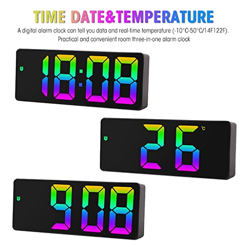 HASTHIP Digital Alarm Clock For Kids, Colorful Alarm Clock With Temperature, Date Displaying, Brightness Adjustment, Usb Charging, Led Color Screen Alarm Clock For Bedroom, Living Room (A), Digital