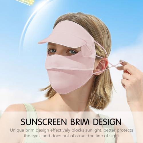 SANNIDHI® Full Face Mask for Women Sun Protection Breathable UPF 50 Plus Bikers with Detachable Brim Summer Thin Ice Silk Teenage Girls Running Hiking Pink 2 PCS