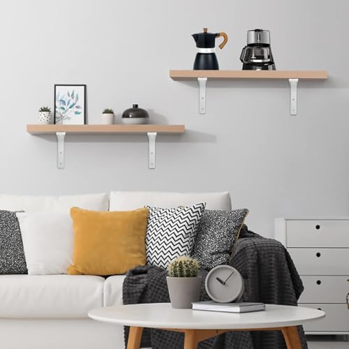 Serplex 4Pcs Wall Shelf Brackets L-Shaped Bracket Metal Book Shelf Bracket Wall Mount Screw Fixed Book Shelf Support Heavy Duty 220lbs Loading Capacity Decorative White Shelf Brackets