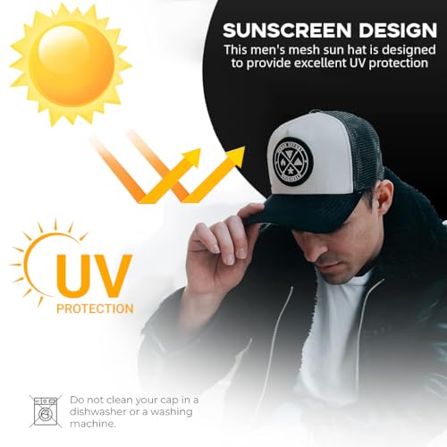 Proberos® Mens Sun Cap Mesh Baseball Adjustable Snapback Fashion Outdoor Sports Head Hat for Hiking Fishing Running Beach UV Protection Breathable Durable Fabric 2PCS Black/White