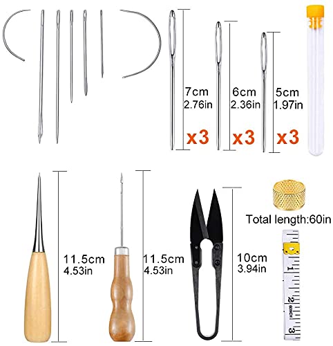 HASTHIP Leather Sewing Kit, Leather Working Kit with Large-Eyed Stitching Needles, Waxed Thread, Leather Upholstery Repair Kit, Leather Sewing Tools for DIY Leather Craft with Storage Bag