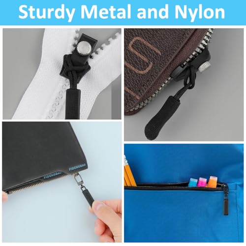 HASTHIP® 12PCS Zipper Puller Repair Kits Instant Zip Slider with Nylon Cords 3-Size Metal Zippers for Sliding Teeth Universal Removable for Bags Garments Replacement