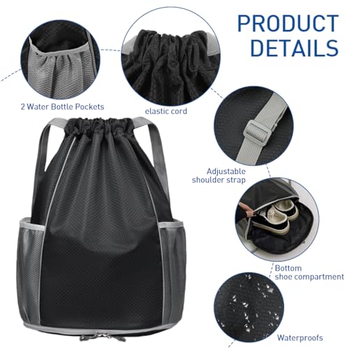 Proberos Sports Drawstring Backpack Basketball Drawstring Bag Fitness Bag Backpack with Shoe Compartment Fitness Drawstring Backpack Waterproof Outdoor Fitness Bag