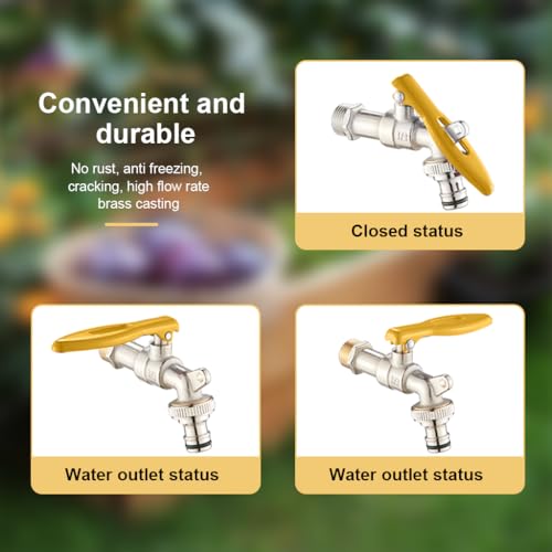 HASTHIP® Garden Faucet Full Copper Water Lockable Tap Long Handle Universal 1/2 Thread Outdoor Secure for Home Garden Commercial Use 2PCS