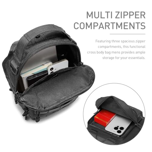 GUSTAVE Sling Bag for Men Outdoor Tactic Waist Bag EDC Waterproof Oxford Cloth Cross Body Bag Side Bag with Removable Shoulder Strap Casual Daypack for Hiking, Riding, Commuting
