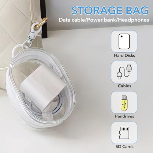 Supvox® 3Pcs Charging Cable Storage Bags, PVC Transparent Storage Bag for Data Cable, Chargers, Earphones - Portable Travel Storage Bag with Quick Release Buckle, Waterproof Small Organizer Pouch