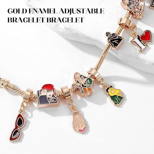 SANNIDHI® Taylor Charm Bracelet for Women Taylor Swift Merchandise Golden Bracelet for Teen Girls Fashion 1988 TS Enamel Album Inspired Friendship Bracelets for Music Lover Jewellery Gift 2PCS