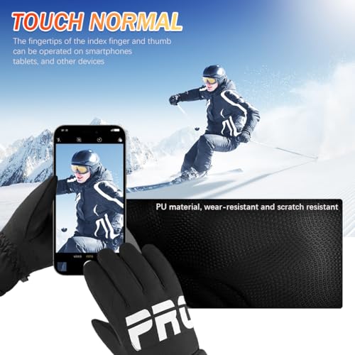 GUSTAVE® Winter Gloves for Men Fleece Lining Touch Screen Windproof Waterproof Anti-Slip Outdoor Warm Riding Hiking Ski Cycling One Size Fits Most Stylish Black 2PCS