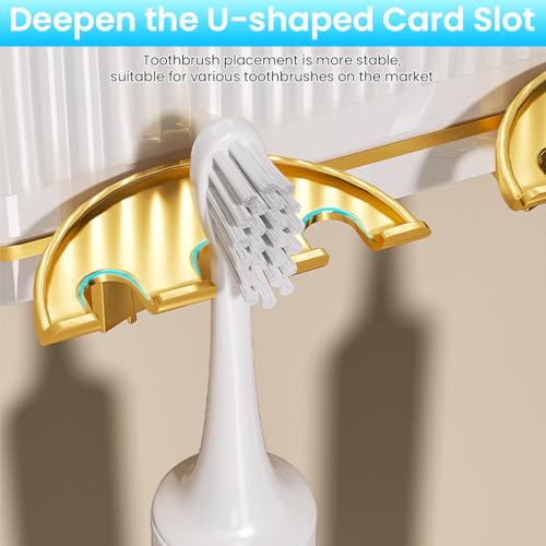Supvox® Tooth Brush Holder Bathroom with 2 Hygienic Toothbrush & Cup Wall Mounted Automatic Toothpaste Dispenser Kit No Drill Durable Stable 2 Slot 2 PCS