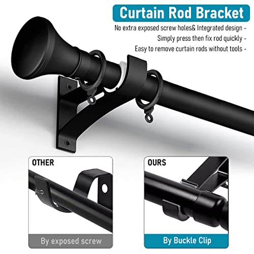 HASTHIP Curtain Rod Bracket, Aluminium Alloy Curtain Brackets, Heavy Duty Curtain Rods Hook for Wall Curtain Brackets Drapery Rod Brackets Support Curtain Rod Hanger for 1inch Rods, Black (2Pcs)