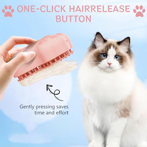 Qpets Cat Steam Brush, Steam Brush for Cats and Dogs, Dog Steam Brush Steamy Pet Steam Hair Brush, 3 in 1 Dog Hair Brush Dog Comb with UV Sterilization Light (Pink)