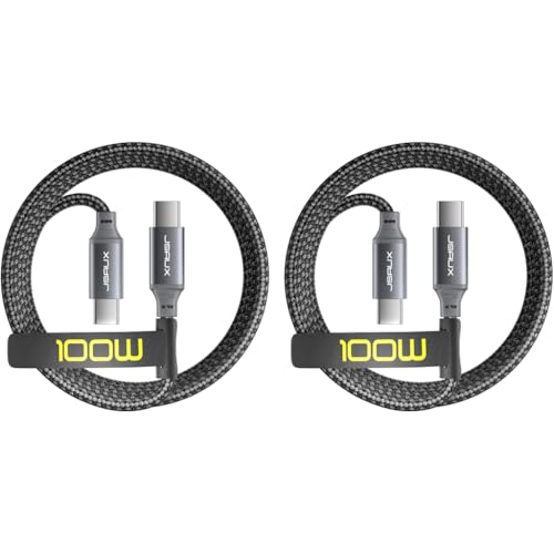 JSAUX® 100W 5A Type c to Type c Cable Fast Charging 10Ft 480Mbps Data Sync Nylon Braided USB for iPhone 16 Plus Pro Max 15 Galaxy S24 S23 MacBook iPad Pixel Grey 2PCS