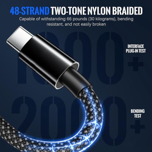 Verilux® 3.3Ft Type C to C Cable 100W Fast Magnetic Charging 480Mbps Data Transfer Nylon Braided for iPhone 16 Plus Pro Max 15 Galaxy S24 S23 MacBook 3 PCS