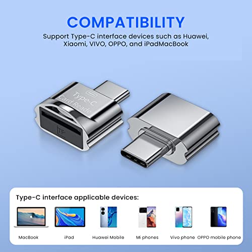 Verilux® Micro SD Card Reader Mini Type C TF with Keychain USB to SD SDHC SDXC OTG Memory Compatible Laptops MacBook Pro Galaxy Note 20 S20 3PCS