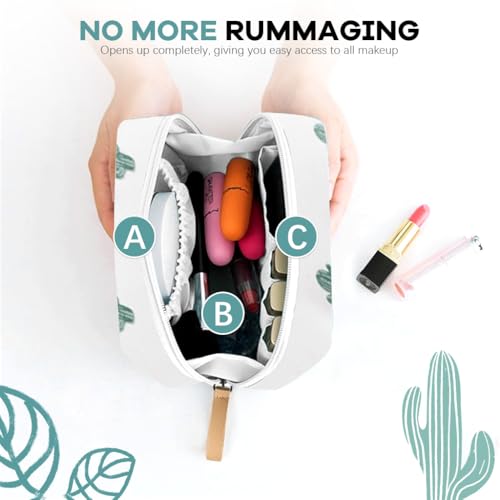 MAYCREATE® Small Makeup Pouch Bag Cosmetic Organizer with Lipstick Slots Cactus Print Travel for Women Portable Brush Toiletries 17x11.5x5cm 2 PCS