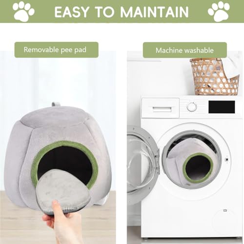 Qpets Small Pets Cave, Guinea Pig Cave, Small Pets Plush Winter Cave Sleeping Bed Hiding Cave with Remove Plush Pad Winter Soft Warm Small Pet Cave for Guinea Pig, Ferret, Hedgehog