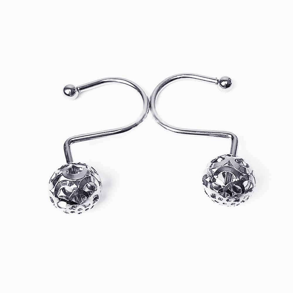 HASTHIP 12 Pack Silver Shower Curtain Hooks Rings, Metal Rustproof Shower Hangers Rings, Household Shower Curtain Hooks for Bathroom Curtains Rods Hollow Ball Design