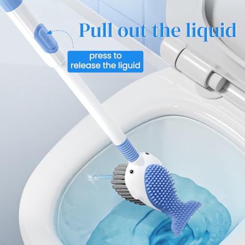 HASTHIP® 2-in-1 Dual-Sided Toilet Brush 2PC, 16-Inch Flexible Silicone with Soap Dispenser, Whale-Tail Design, TPR Bristles, Suction Cup Drip Holder, Durable & Hygienic Cleaning Tool for Bathroom