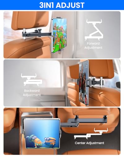 STHIRA® 360 ° Rotatable Car Phone Holder for Backseat 2 in 1 Headrest Mount Phone Tablet PC Holder with Retractable Arm Universal Snap-on Car Mount for 4''-12.9'' Device