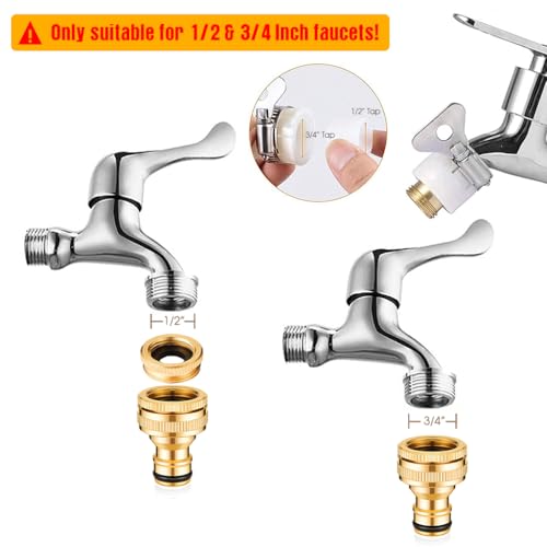 HASTHIP® 8PCS Tap Connector Brass Pipe for Garden Hose Quick Connectors 1/2 3/4 Inch Faucet Adapter Sets Bathroom Kitchen Outdoors