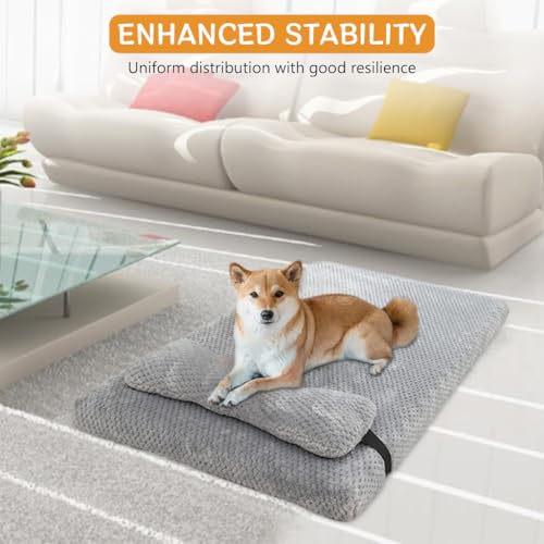 Qpets Soft Dog Bed Cat Bed 21.6x15.7 inches Memory Foam Cushion Mat with Long Pillow Thickens Warm Winter Cushion Mat Pets Bed for Cats Dogs Anti-slip Cushion Mat for Cats Dogs