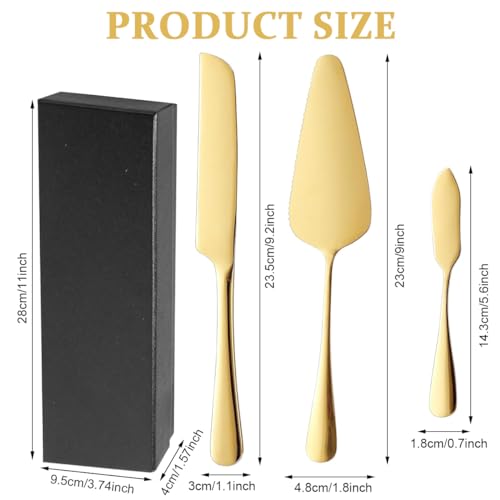 HASTHIP Cake Knife and Server Set, 3Pcs Wedding Cake Cutting Set for Wedding, Includes 9.29'' Cake Knife, 8.8'' Cake Server and 6.7