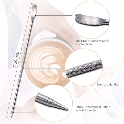 HASTHIP® 20Oz Stainless Steel Milk Frothing Pitcher with Scale & Decorating Pen, Combo with Supvox Espresso Coffee Stirrer Pin Tamper, Cappuccino Latte Art Barista Accessories for Home Café