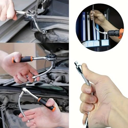 Serplex 3Pcs Electric Wrench Sleeve Universal Extension Rod, Bendable Flexible Socket Extension Bar Shaft Set Wrench Extender For Power