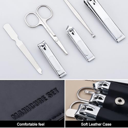 MAYCREATE Travel Nail Clipper Set with Storage Pouch Set of 6Pcs Stainless Steel Nail Clippers Toe Nail Clipper Curved-Edge Nail Clipper Nose Hair Trimmer Nail Filer Earwax Remover