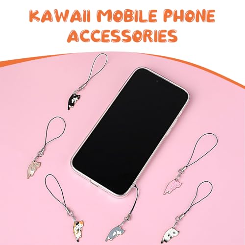 ZORBES® 12PCS Cute Cartoon Kitty Mobile Phone Charms with Line Loop Kawaii Cat for Case Chain Accessories Good Luck Lanyard Women Girls Bag