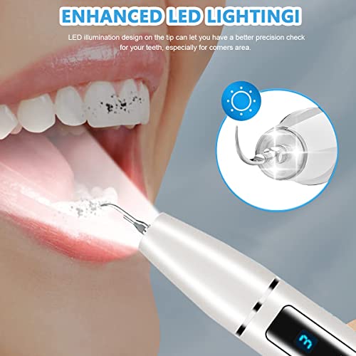 HANNEA® Teeth Whitening Kit Electric Tartar Remover with LED Stain 3 Working Modes Cleaning Kits 4 Stainless Steel Bits Oral Mirror Home Dental Care 2 PCS