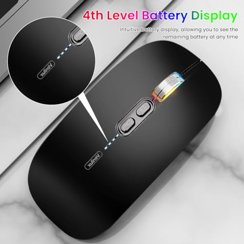 Verilux® Wireless Mouse Rechargeable Battery Level Visible Bluetooth 2.4G 3.0BT 5.0BT for Laptop 1600DPI Ergonomic Silent Compatible with iPad PC Mac Windows iOS Black 3 PCS
