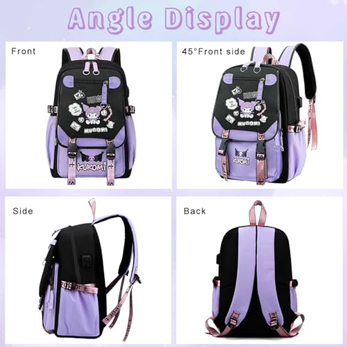 PALAY Kawaii Kuromi School Backpack School Girls Backpack 17'' Large Capacity Bookbag Girls Backpack for School, Travel, Camping, Children's Day Gift for Girls School Gift for Kids 6-12 Years Old