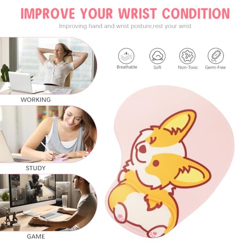 ZORBES® Kawaii Cartoon Puppy Mouse Pad with Wrist Rest Ergonomic Gel Smooth Lycra Cover Anti-Slip Base Office Gaming Anime Theme Spandex Silicone Material Color MH074 3PCS
