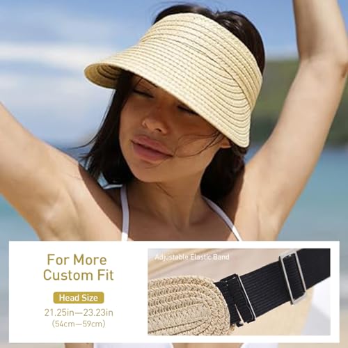 PALAY Straw Hat Sun Hats for Women Wide Brim Beach Hat for Women UV Protection Cap Travel Hat for Women Summer Packable Sun Visor Hat - Beige