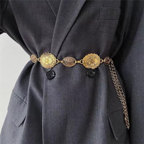 PALAY® 2Pcs Waist Belt for Women Dresses Golden Metal Concho Hip Belt for Saree Fashion Adjustable Western Vintage Waist Chain Stylish Boho Saree Belts Dresses,Jeans,Skirts