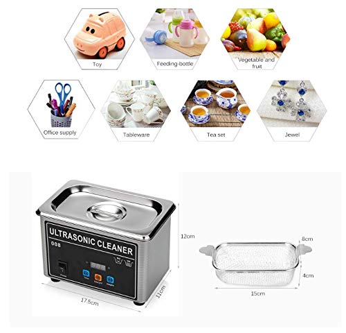 Verilux 0.8L Mini Ultrasonic Cleaner Machine Digital Timer 42KHz Sonic Cleaner with Digital Timer Basket for Small Silver Metal Parts(17.5CM*11CM*12.5CM)