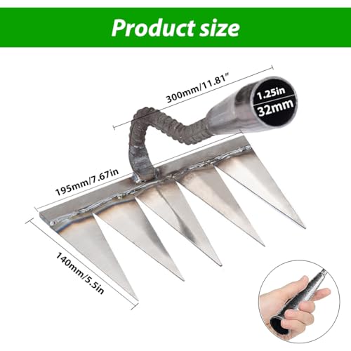 HASTHIP Heavy Duty Gardening Rake for Weed Removal, 5 Tines Gardening Rake for Grass Clippings, Weeding, Soil Preparation, Gardening Tools for Home Garden(Without Handle)