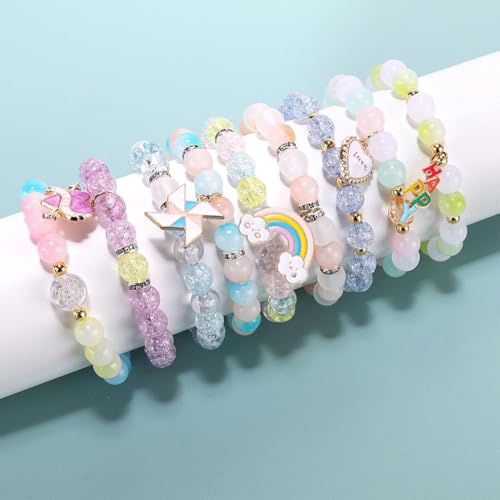 SANNIDHI® 2010PCS 8mm Bracelet Beads for Making, Cracked Crystal Glass Kit for Kids Activity, 24-Grid Color Round Jewellery DIY with Charms Spacer